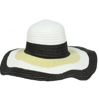 Hats – 12 PCS Wide Brim Straw Hat w/ Color Stripes - Black - HT-SHT2324BK